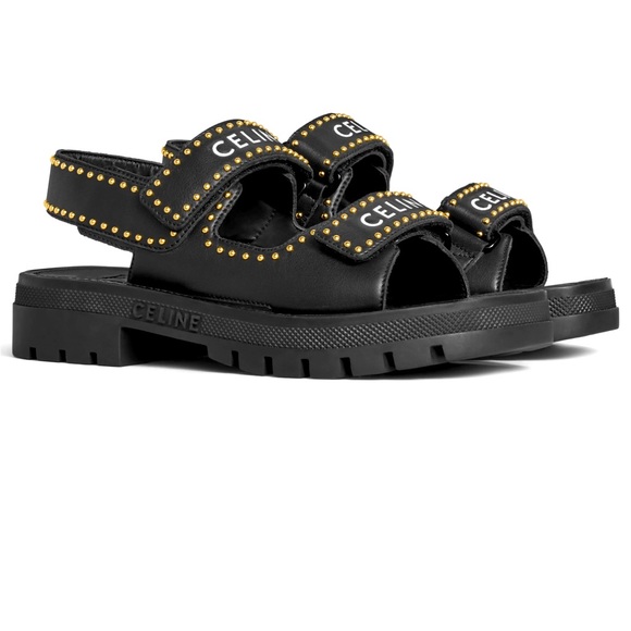 CELINE LEO STUDDED CHUNKY SANDAL IN CALFSKIN BLACK Brand New 38 - Picture 2 of 6